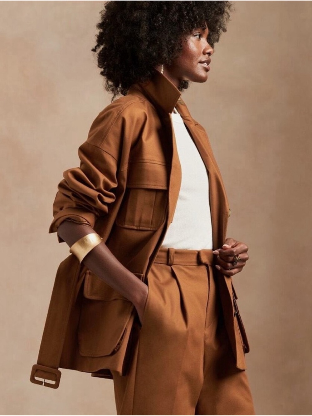 Banana Republic x Harbison Safari Belted Utility Jacket Rust Brown Oversized XS